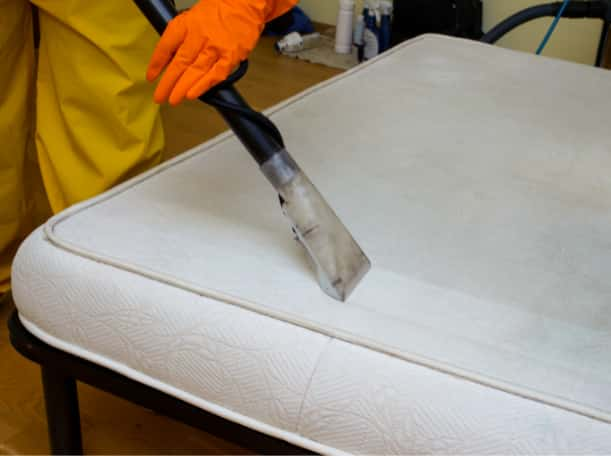 This is a photo of a man steam cleaning a dirty mattress works carried out by Herne Hill Carpet Cleaning.